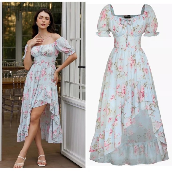Scarlet Darkness Dresses & Skirts - NWT Scarlet Darkness Renaissance Cottagecore Corset‎ Dress Floral Milkmaid Small